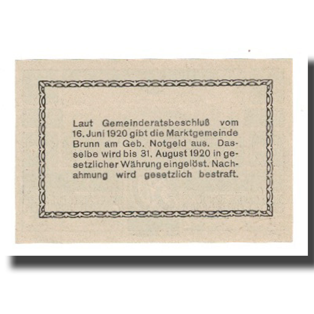 Nota, Áustria, Brunn am Gebirge N.Ö. Marktgemeinde, 50 Heller, Texte 2, 1920