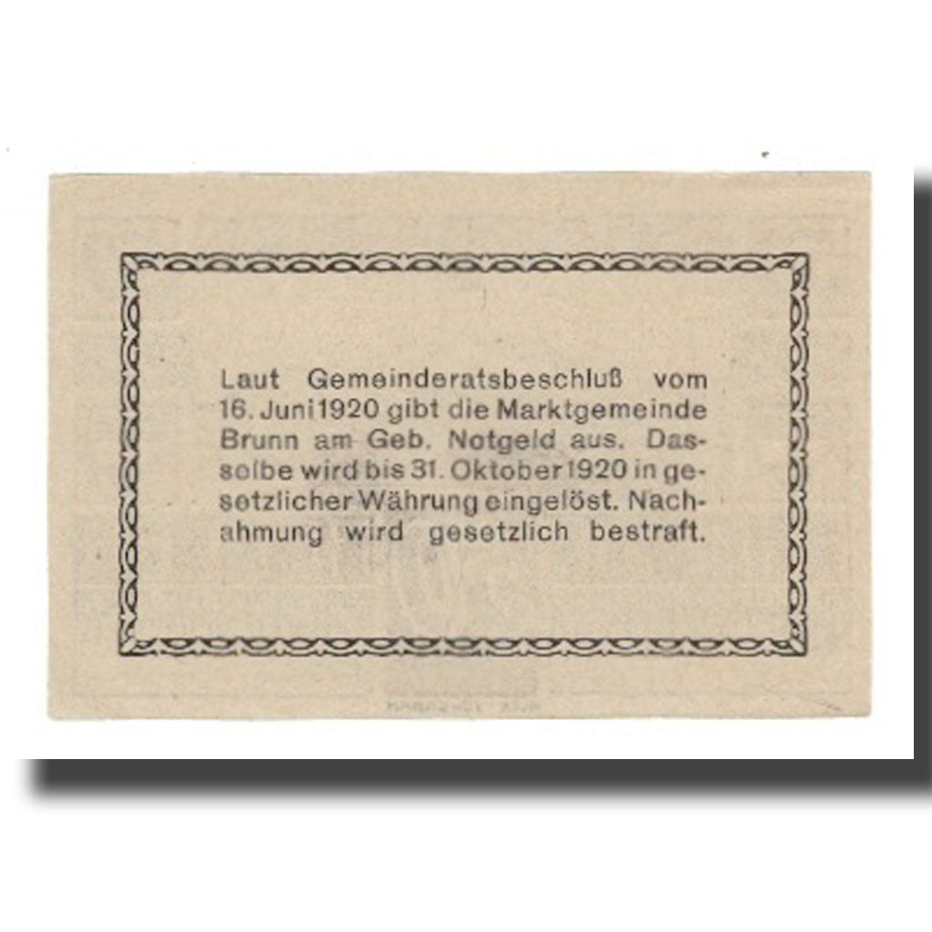 Banconote, Austria, Brunn am Gebirge N.Ö. Marktgemeinde, 50 Heller, Texte  5