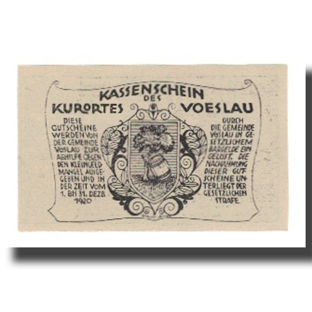 Nota, Áustria, Vöslau N.Ö. Gemeinde, 50 Heller, Blason 1, 1920, 1920-12-31