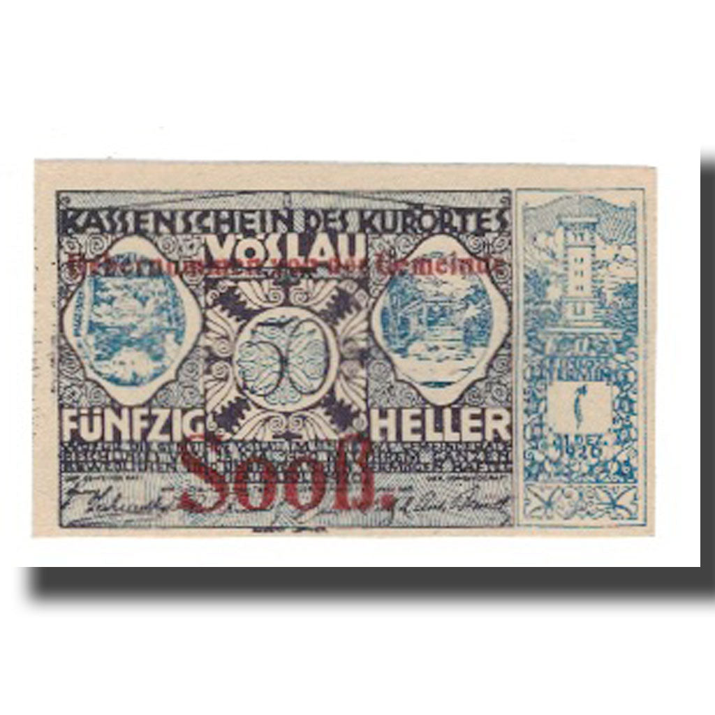 Nota, Áustria, Vöslau N.Ö. Gemeinde, 50 Heller, Blason 2, 1920, 1920-12-31