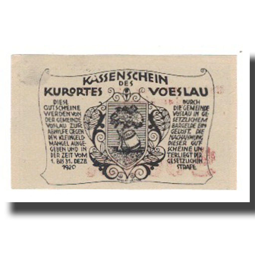 Billete, Austria, Vöslau N.Ö. Gemeinde, 50 Heller, Blason 5, 1920, 1920-12-31