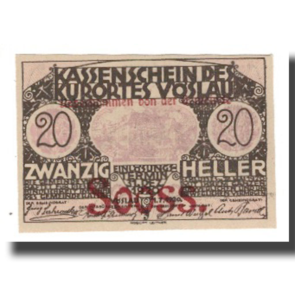 Banknote, Austria, Vöslau N.Ö. Gemeinde, 20 Heller, Blason 6, 1920