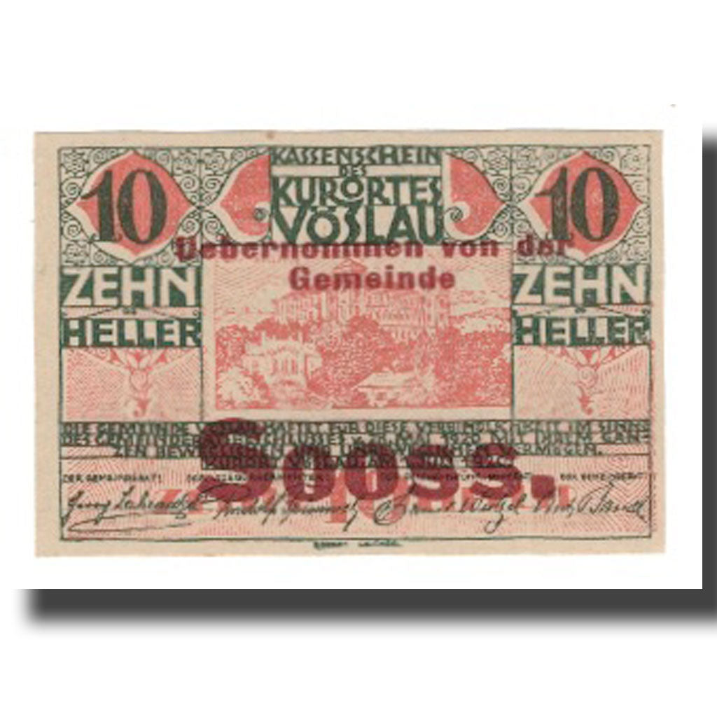 Banknote, Austria, Vöslau N.Ö. Gemeinde, 10 Heller, Blason 11, 1920