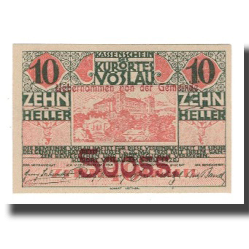 Banknote, Austria, Vöslau N.Ö. Gemeinde, 10 Heller, Blason 12, 1920