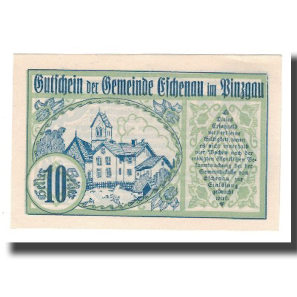 Banknote, Austria, Eschenau Im Pinzgau Sbg. Gemeinde, 10 Heller, Texte, 1920