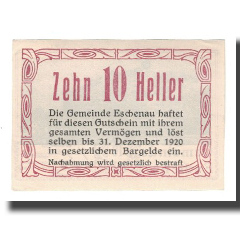Banknote, Austria, Eschenau N.Ö. Gemeinde, 10 Heller, Texte, 1920, 1920-12-31