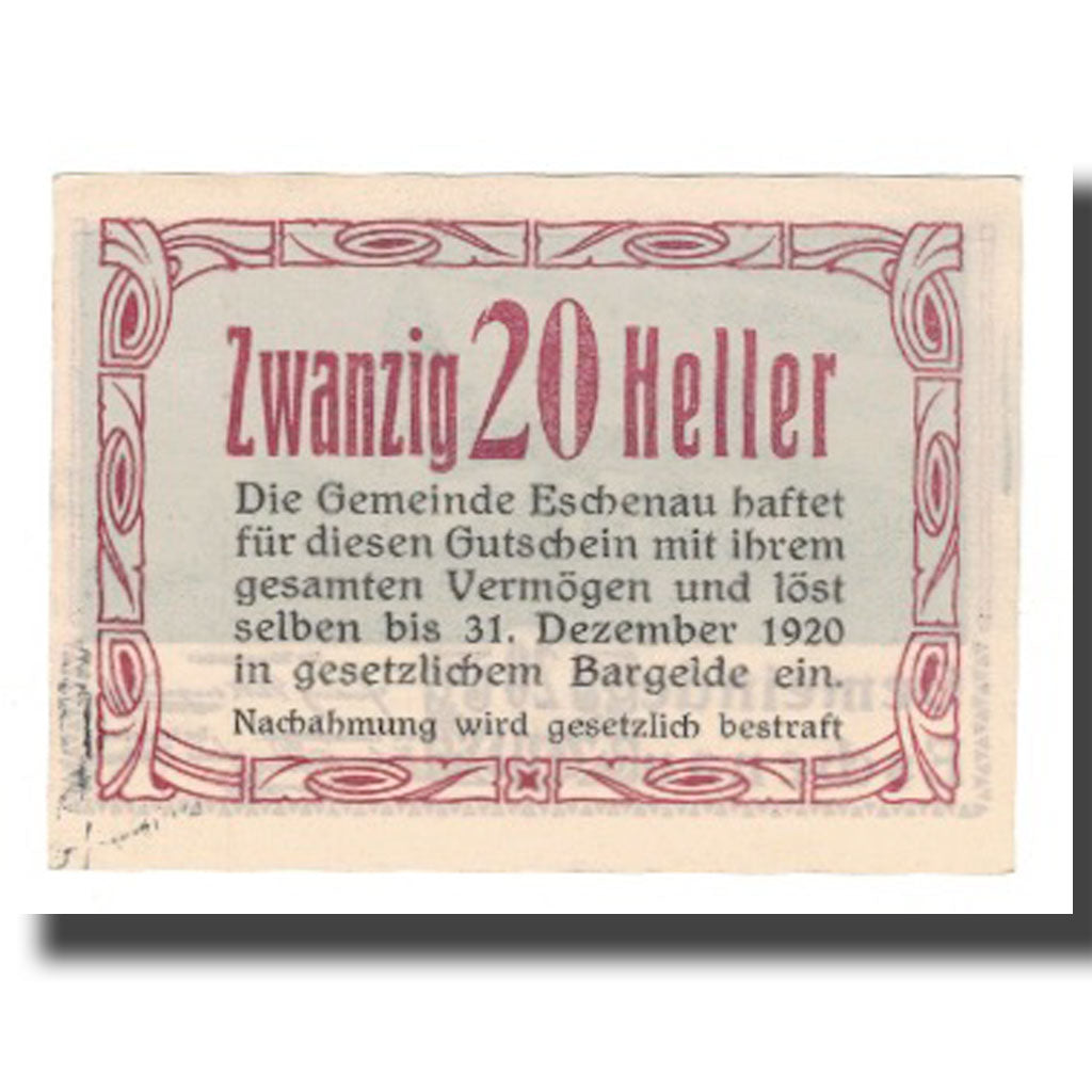 Banknote, Austria, Eschenau N.Ö. Gemeinde, 20 Heller, Texte 3, 1920