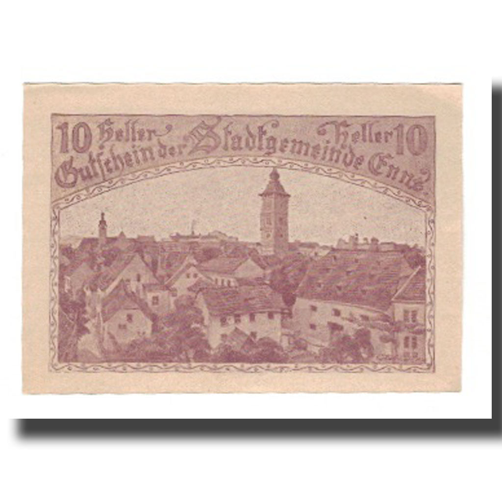 Billete, Austria, Enns O.Ö. Stadtgemeinde, 10 Heller, Blason, 1920, 1920-12-31