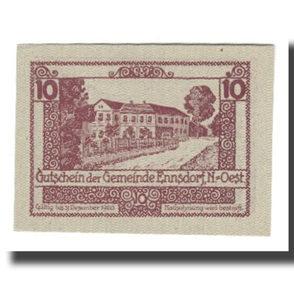 Billete, Austria, Ennsdorf N.Ö. Gemeinde, 10 Heller, rue, 1920, 1920-12-31