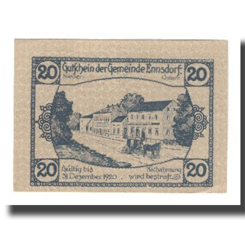 Billete, Austria, Ennsdorf N.Ö. Gemeinde, 20 Heller, rue 1, 1920, 1920-12-31