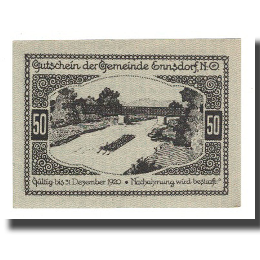 Billete, Austria, Ennsdorf N.Ö. Gemeinde, 50 Heller, paysage, 1920, 1920-12-31