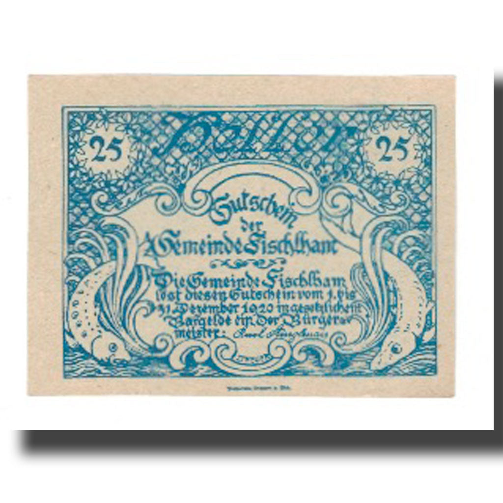 Billete, Austria, Fischlham O.Ö. Gemeinde, 25 Heller, paysage 1, 1920