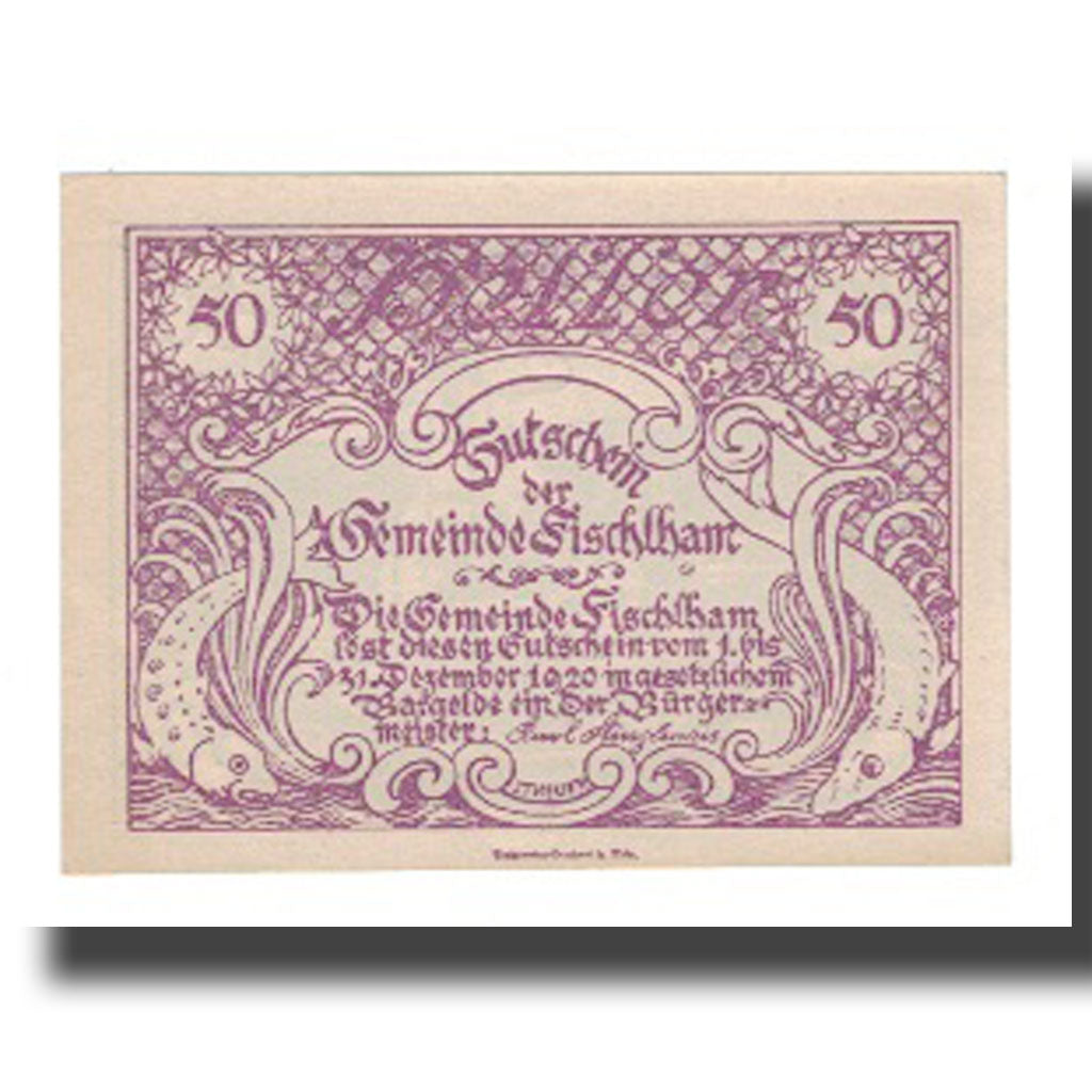 Billete, Austria, Fischlham O.Ö. Gemeinde, 50 Heller, paysage 2, 1920