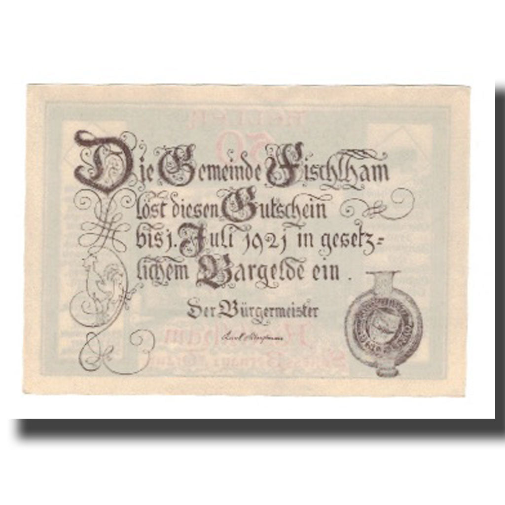 Banknote, Austria, Fischlham O.Ö. Gemeinde, 50 Heller, texte 1, 1921