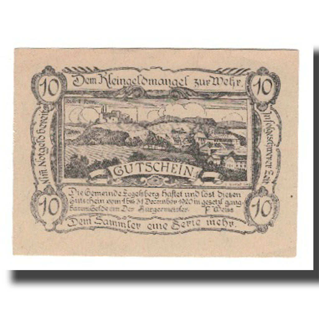 Banknote, Austria, Eggelsberg O.Ö. Gemeinde, 10 Heller, Texte, 1920