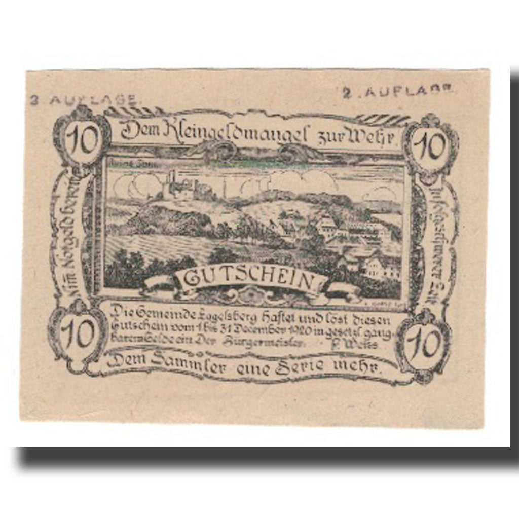 Banknote, Austria, Eggelsberg O.Ö. Gemeinde, 10 Heller, Texte 3, 1920