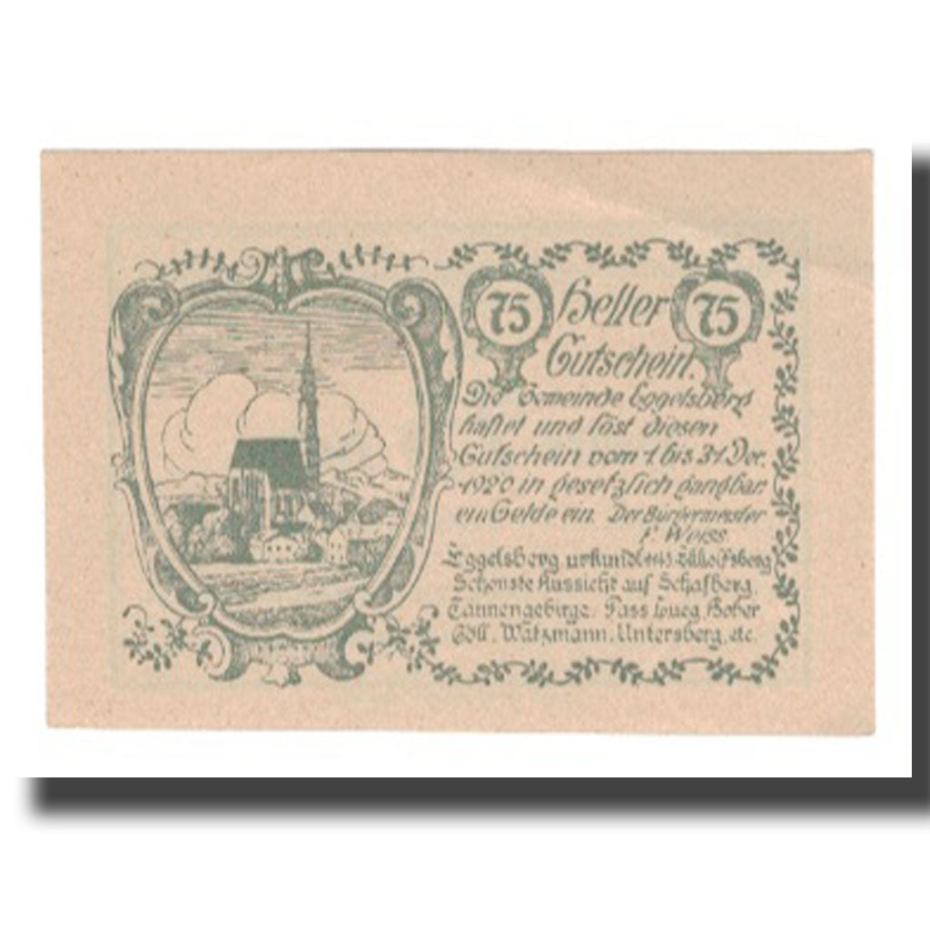Banknote, Austria, Eggelsberg O.Ö. Gemeinde, 75 Heller, Texte 6, 1920