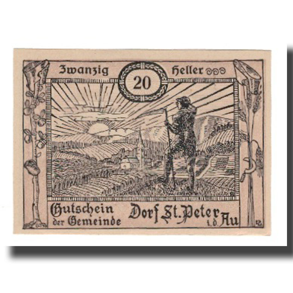 Nota, Áustria, St Peter in der Au, 20 Heller, texte 1, 1920, 1920-12-30