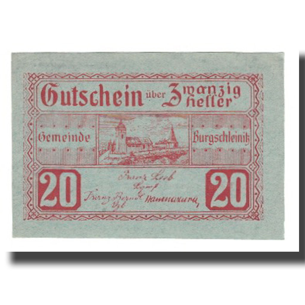 Banknote, Austria, Burgschleinitz, 20 Heller, texte 1, 1920, 1920-12-31