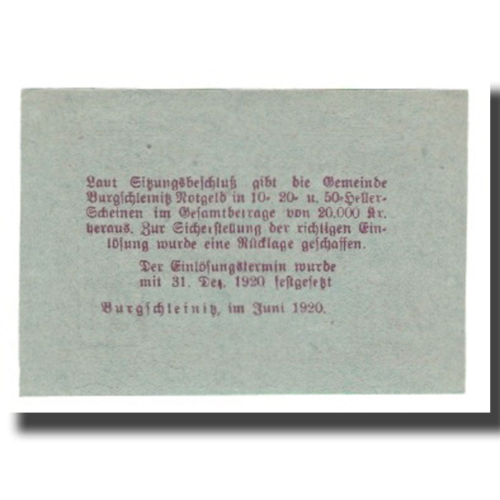 Banknote, Austria, Burgschleinitz, 20 Heller, texte 1, 1920, 1920-12-31