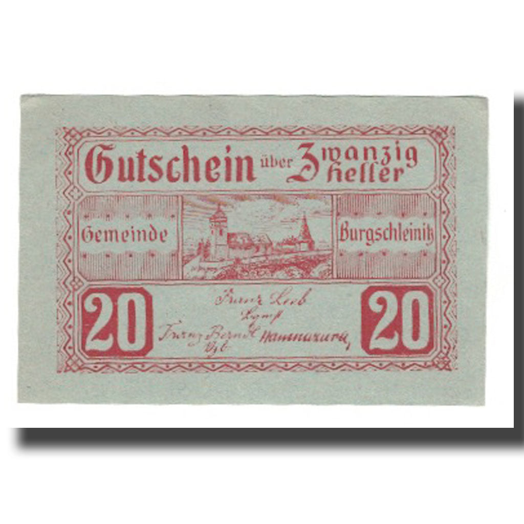 Nota, Áustria, Burgschleinitz, 20 Heller, Texte 2, 1920, 1920-12-31, AU(55-58)
