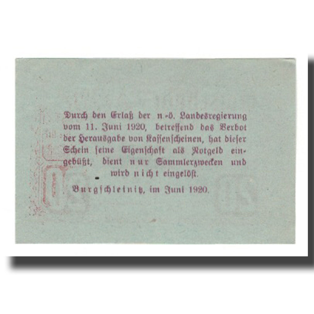 Nota, Áustria, Burgschleinitz, 20 Heller, Texte 2, 1920, 1920-12-31, AU(55-58)