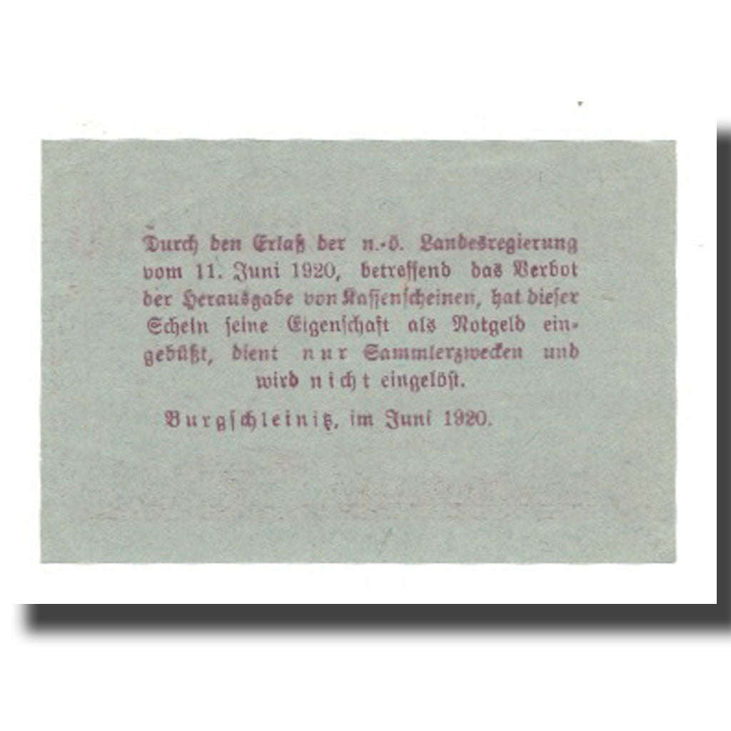 Billete, Austria, Burgschleinitz, 50 Heller, Texte 3, 1920, 1920-12-31, EBC