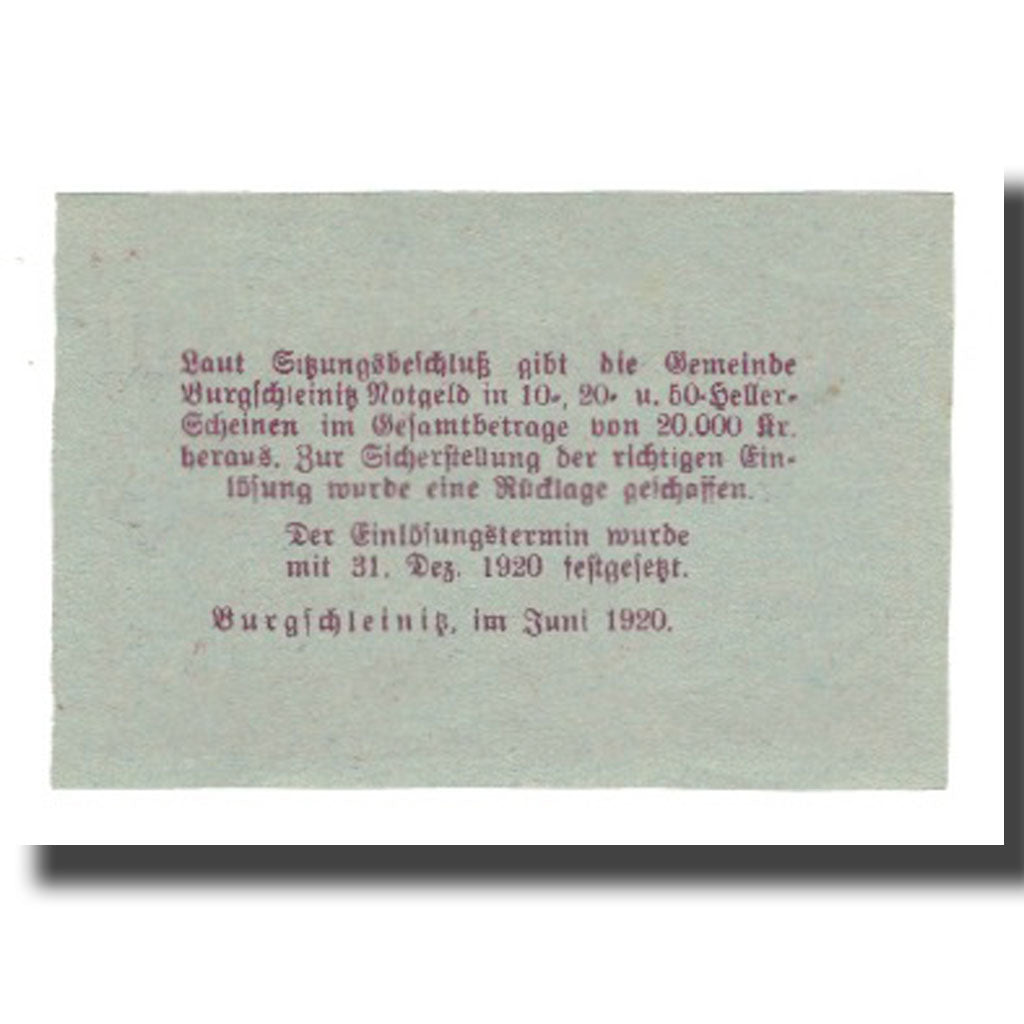 Nota, Áustria, Burgschleinitz, 50 Heller, Texte 4, 1920, 1920-12-31, AU(55-58)