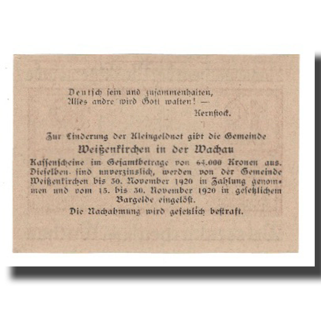 Geldschein, Österreich, Weissenkircher in der Wachau, 10 Heller, texte 1, 1920