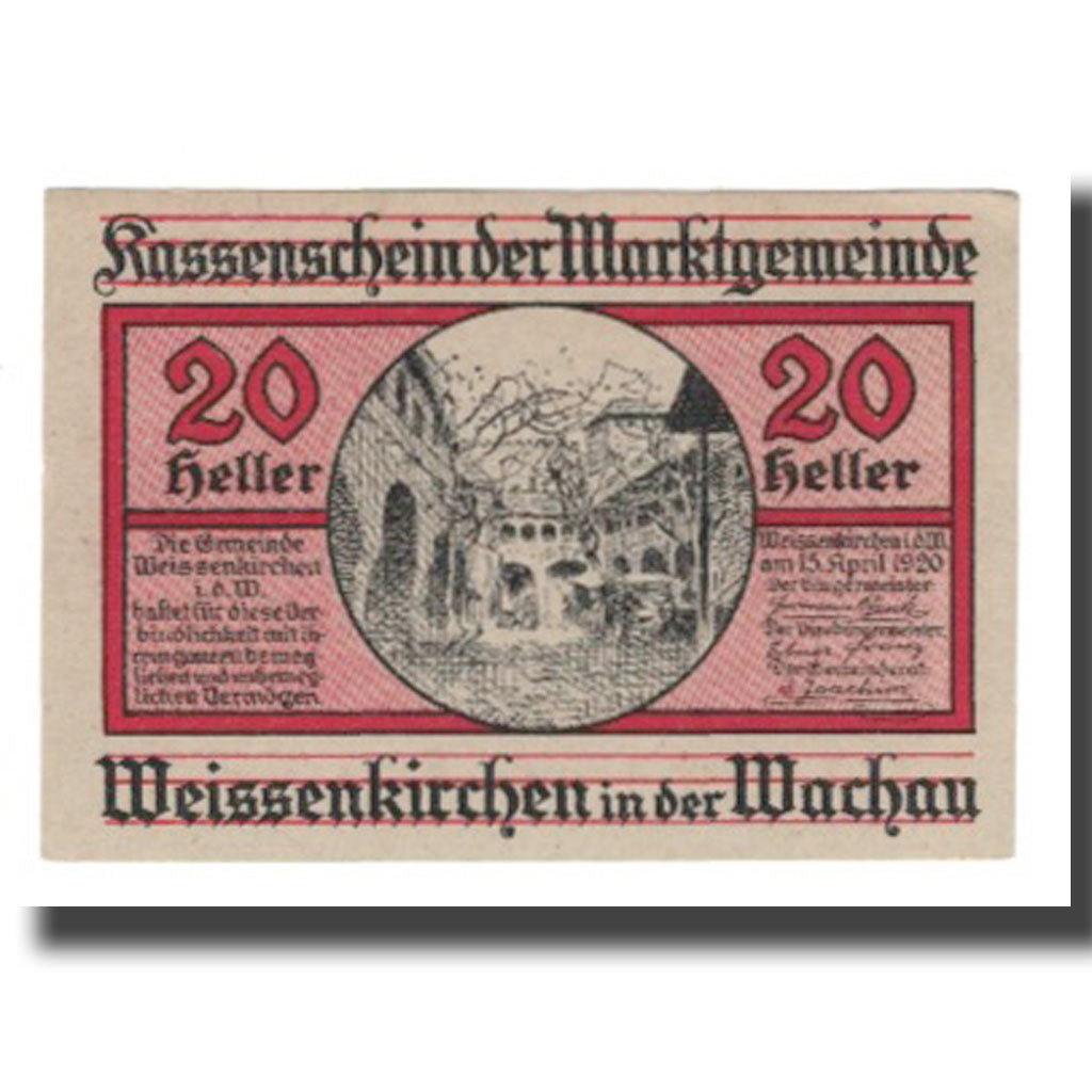 Banknote, Austria, Weissenkircher in der Wachau, 20 Heller, Texte 4, 1920