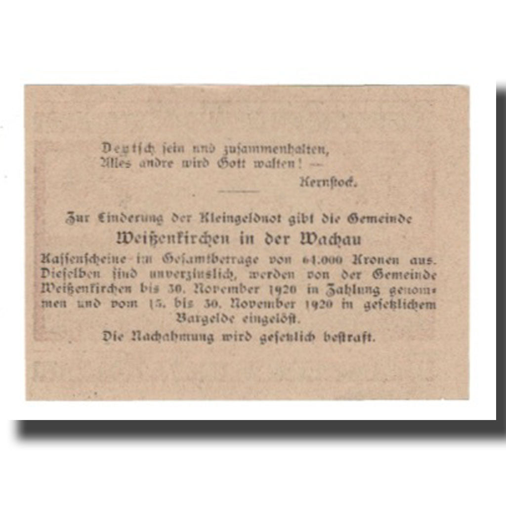Nota, Áustria, Weissenkircher in der Wachau, 20 Heller, Texte 7, 1920