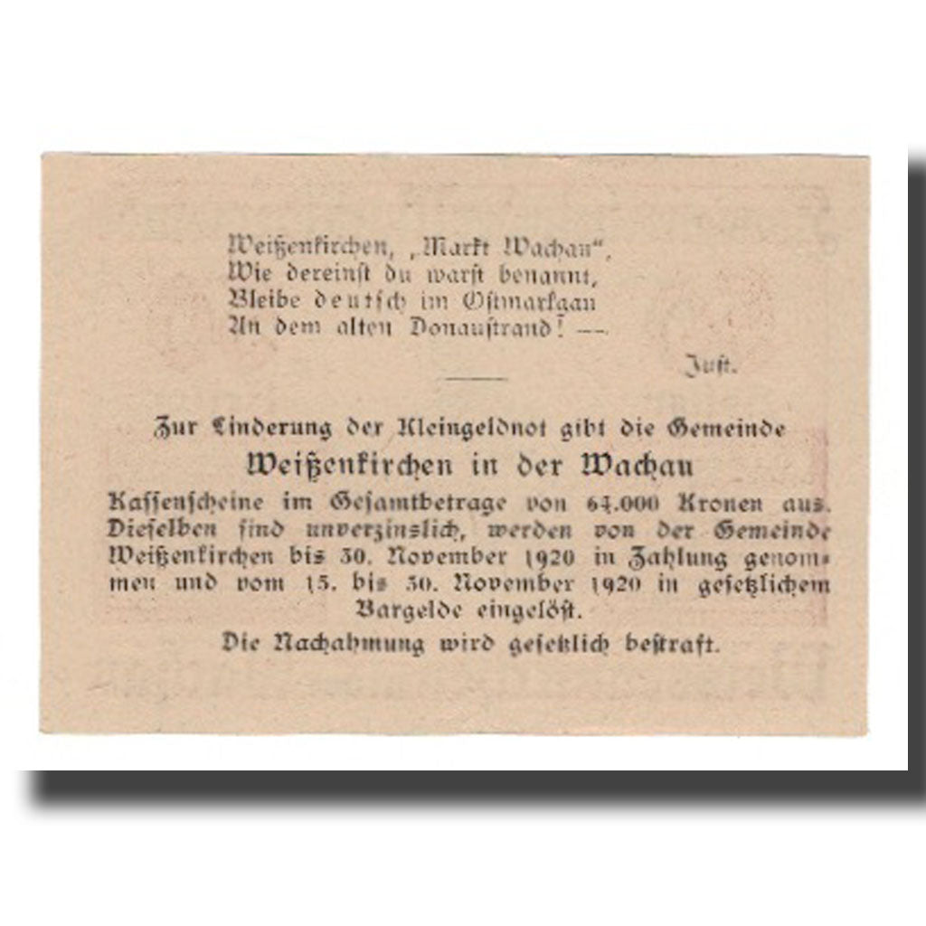 Banknote, Austria, Weissenkircher in der Wachau, 50 Heller, texte 1, 1920