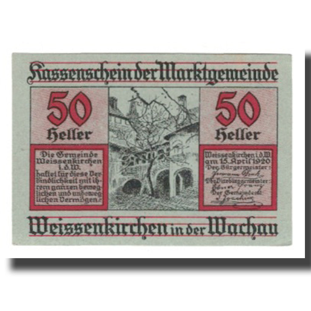 Banknote, Austria, Weissenkircher in der Wachau, 50 Heller, Texte 3, 1920