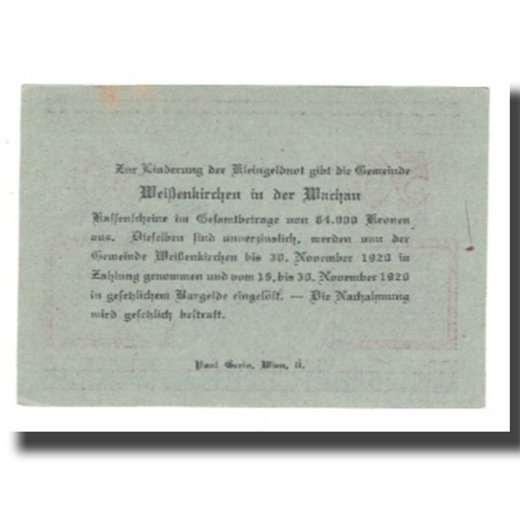 Banknote, Austria, Weissenkircher in der Wachau, 50 Heller, Texte 3, 1920