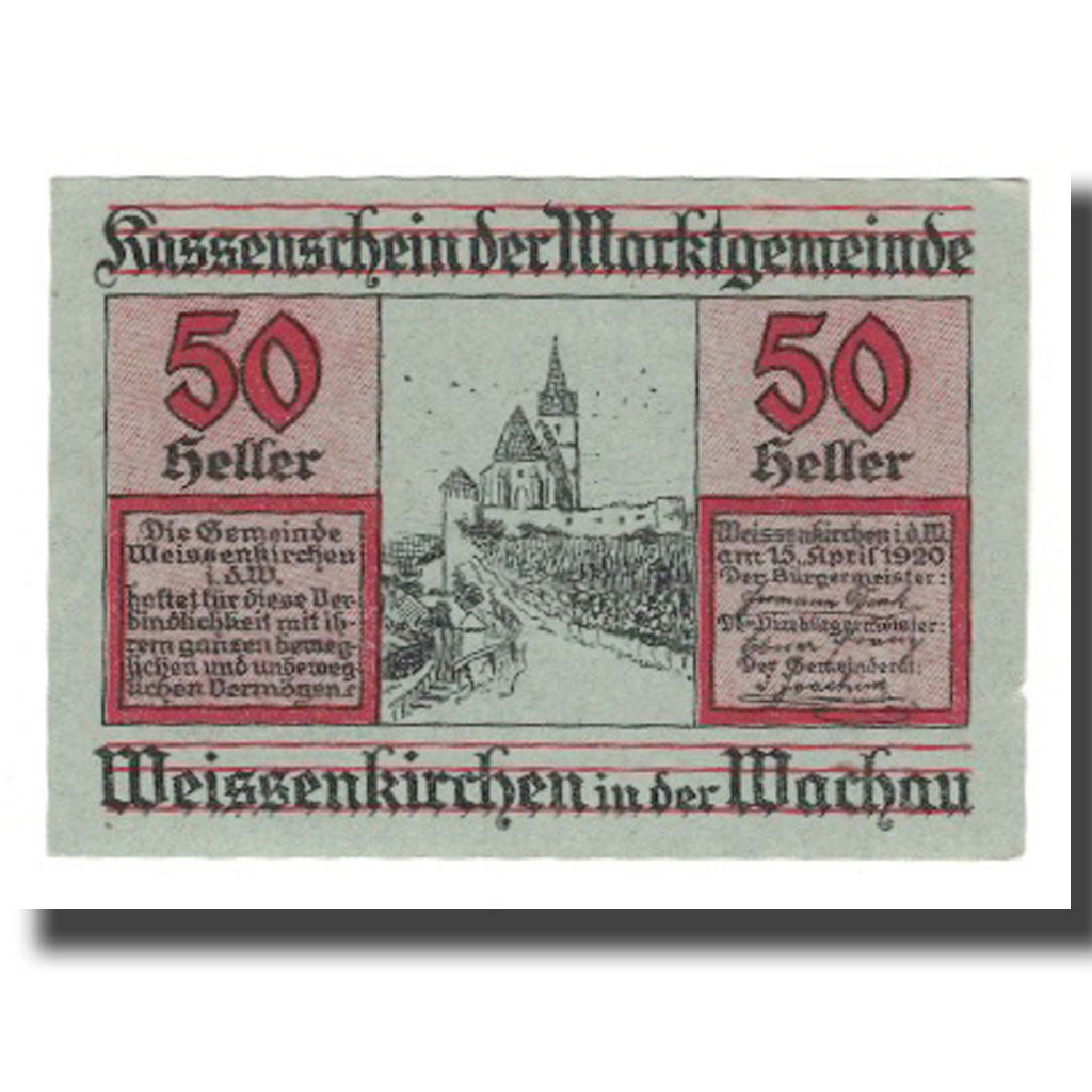 Banknote, Austria, Weissenkircher in der Wachau, 50 Heller, Texte 4, 1920