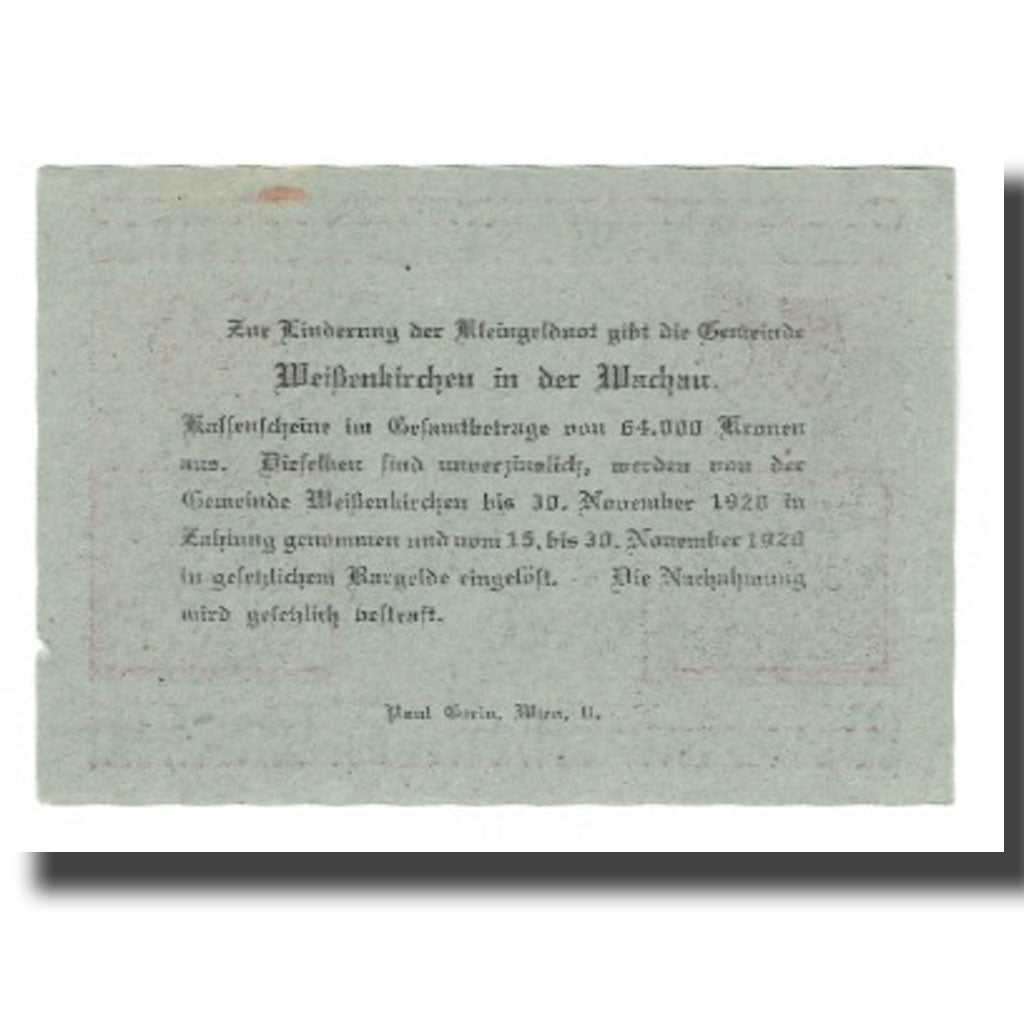 Banknote, Austria, Weissenkircher in der Wachau, 50 Heller, Texte 4, 1920