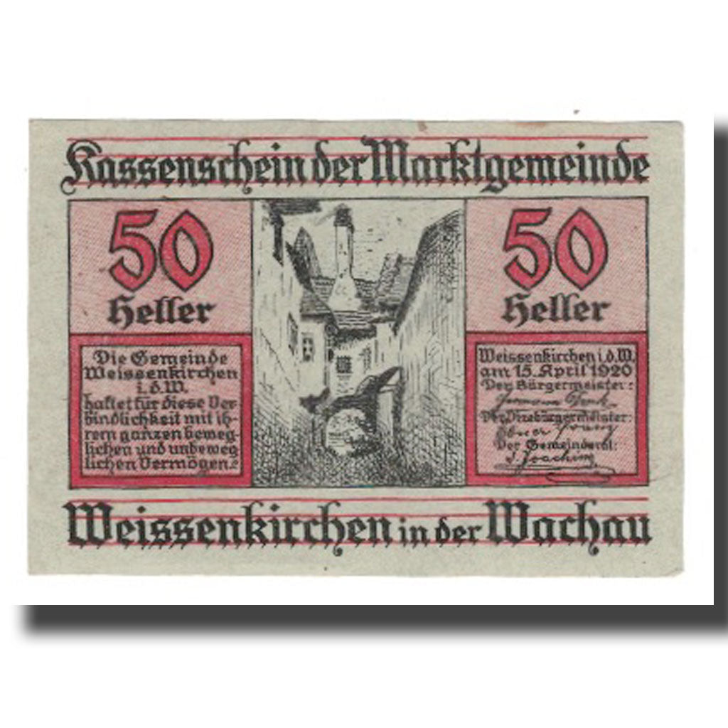 Banknote, Austria, Weissenkircher in der Wachau, 50 Heller, Texte  5, 1920
