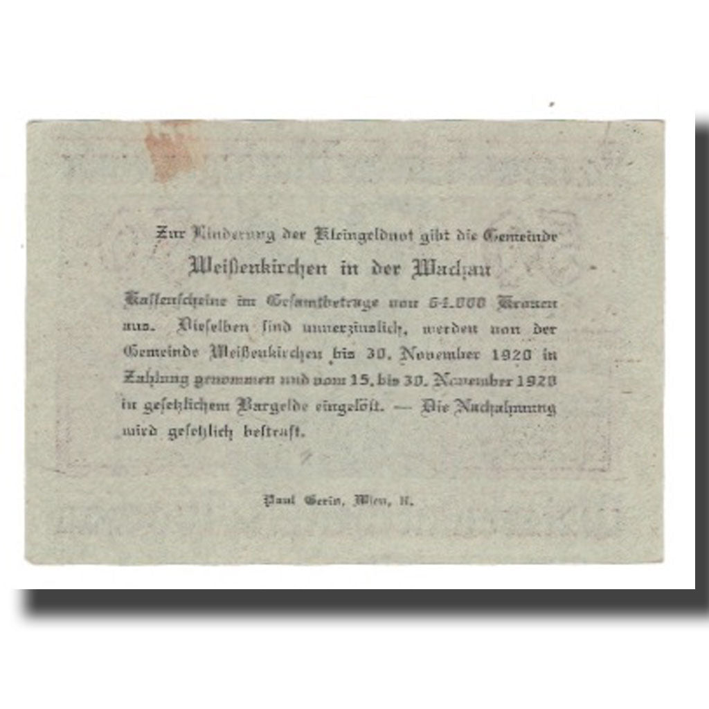 Banknote, Austria, Weissenkircher in der Wachau, 50 Heller, Texte  5, 1920
