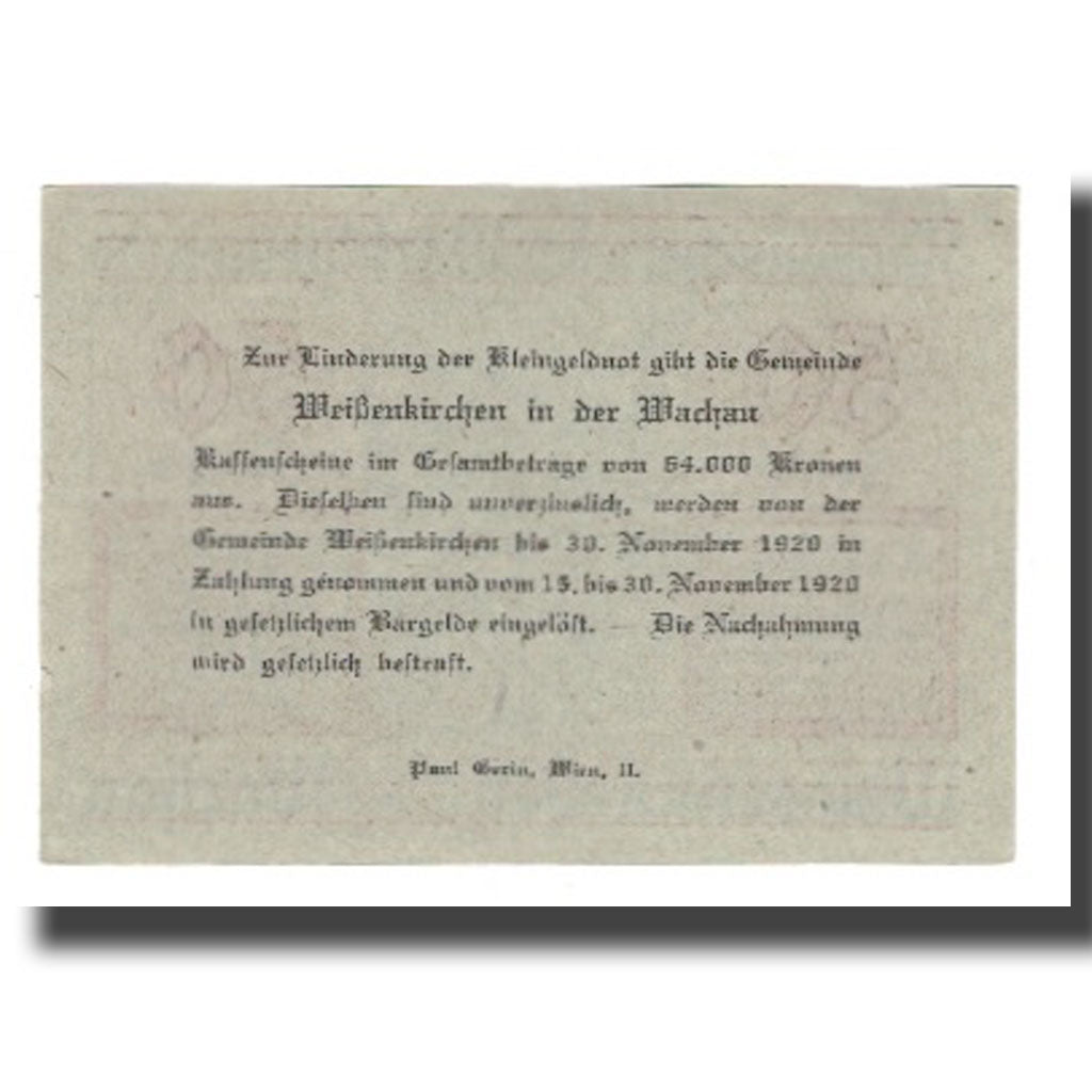 Billete, Austria, Weissenkircher in der Wachau, 50 Heller, Texte 6, 1920