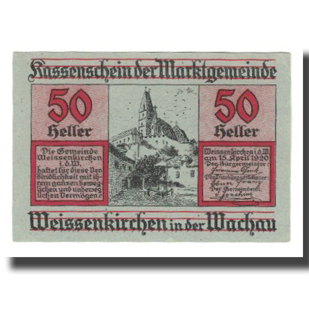 Banknote, Austria, Weissenkircher in der Wachau, 50 Heller, Texte 7, 1920
