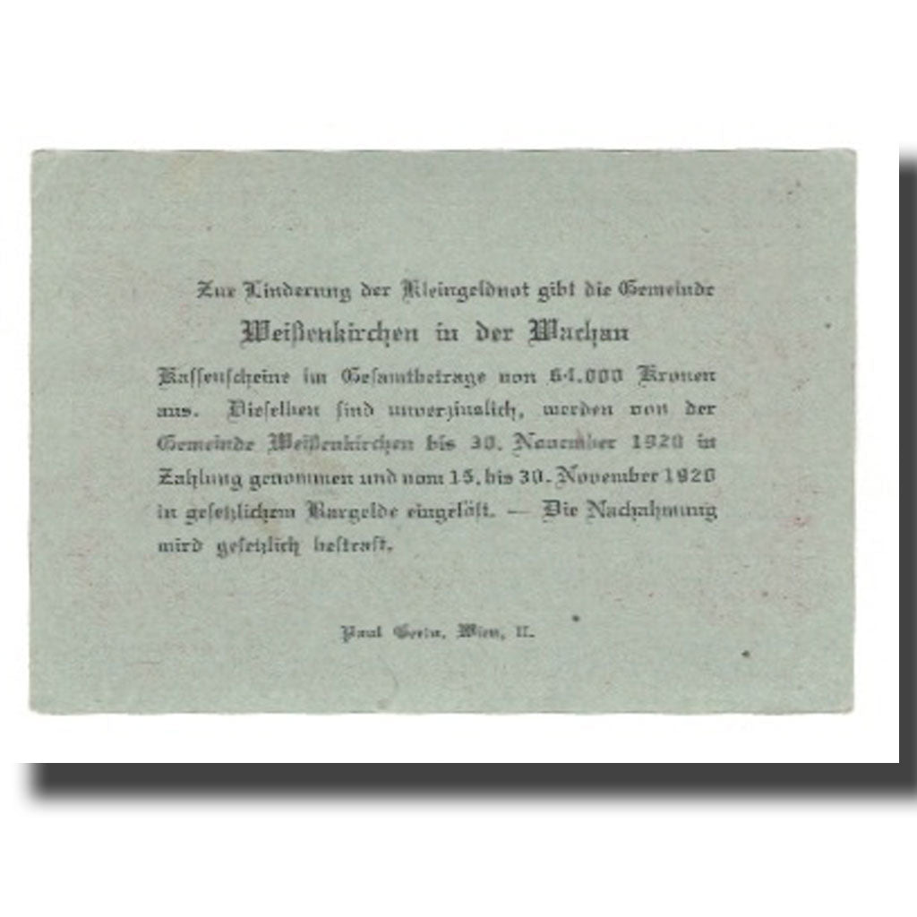 Banknote, Austria, Weissenkircher in der Wachau, 50 Heller, Texte 7, 1920