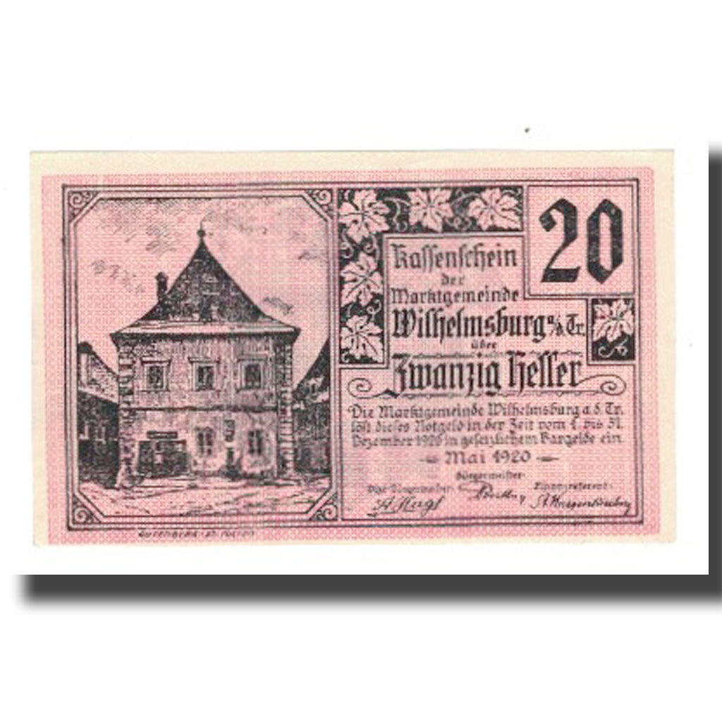 Nota, Áustria, Wilhelmsburg, 20 Heller, Blason, 1920, 1920-12-31, UNC(65-70)