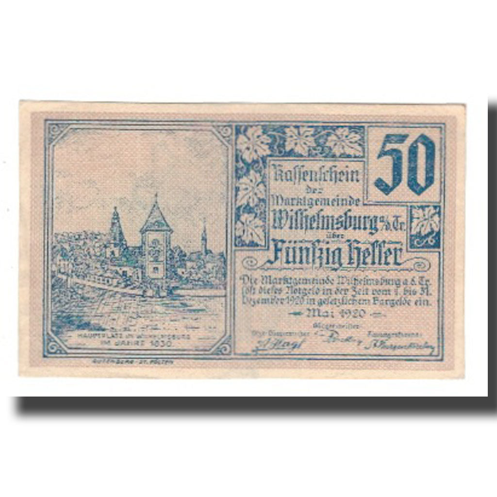Nota, Áustria, Wilhelmsburg, 50 Heller, Blason 1, 1920, 1920-12-31, AU(55-58)