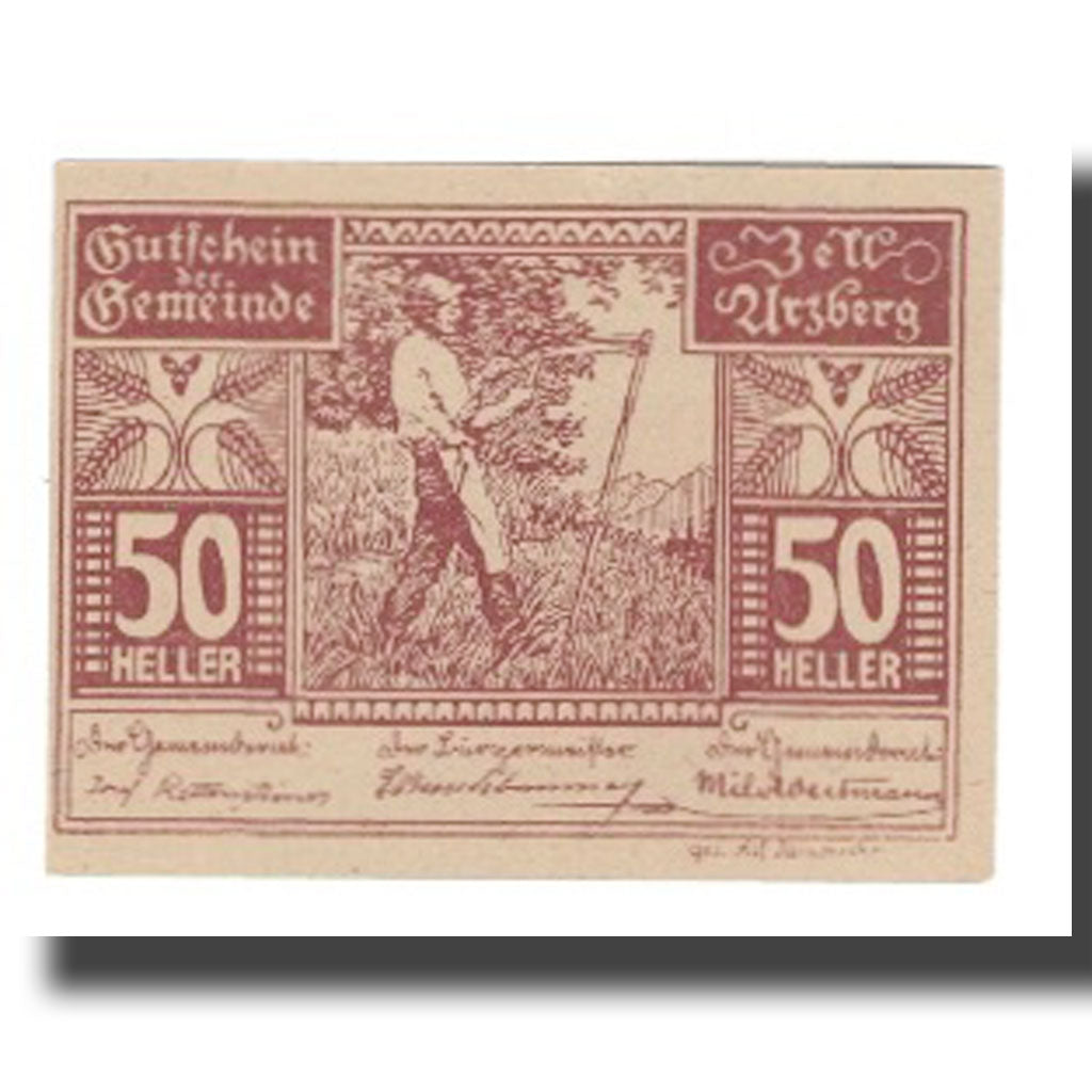 Nota, Áustria, Zell Arzberg, 50 Heller, Texte 2, 1920, 1920-12-30, UNC(65-70)