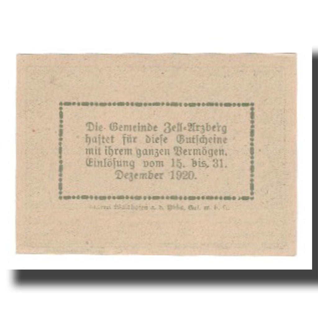 Nota, Áustria, Zell Arzberg, 50 Heller, Texte 3, 1920, 1920-12-30, UNC(65-70)