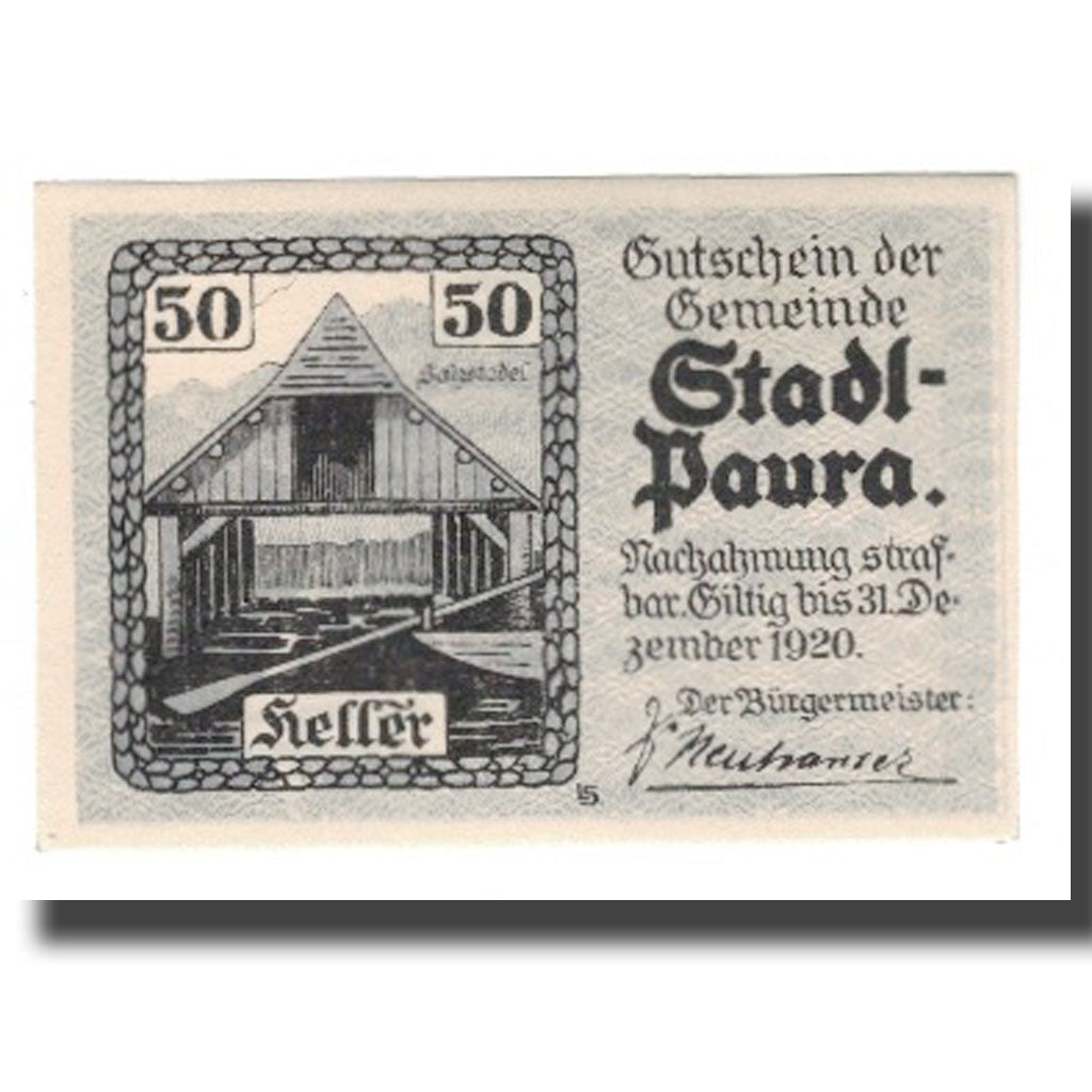 Banknote, Austria, Stadl-Paura, 50 Heller, texte 1, 1920, 1920-12-31