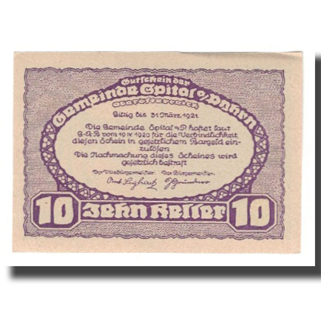 Banknote, Austria, Spital am Pyhrn, 10 Heller, Texte, 1921, 1921-03-31
