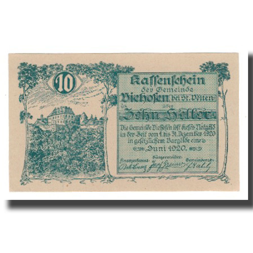 Nota, Áustria, Viehdorf, 10 Heller, N.D, 1920, 1920-12-31, UNC(65-70), Mehl:FS