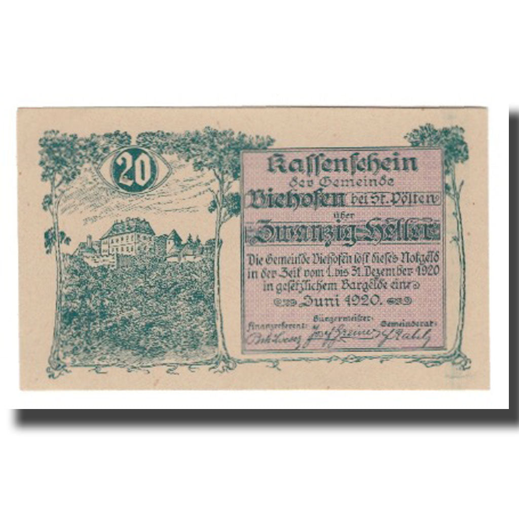Nota, Áustria, Viehdorf, 20 Heller, N.D, 1920, 1920-12-31, UNC(65-70), Mehl:FS