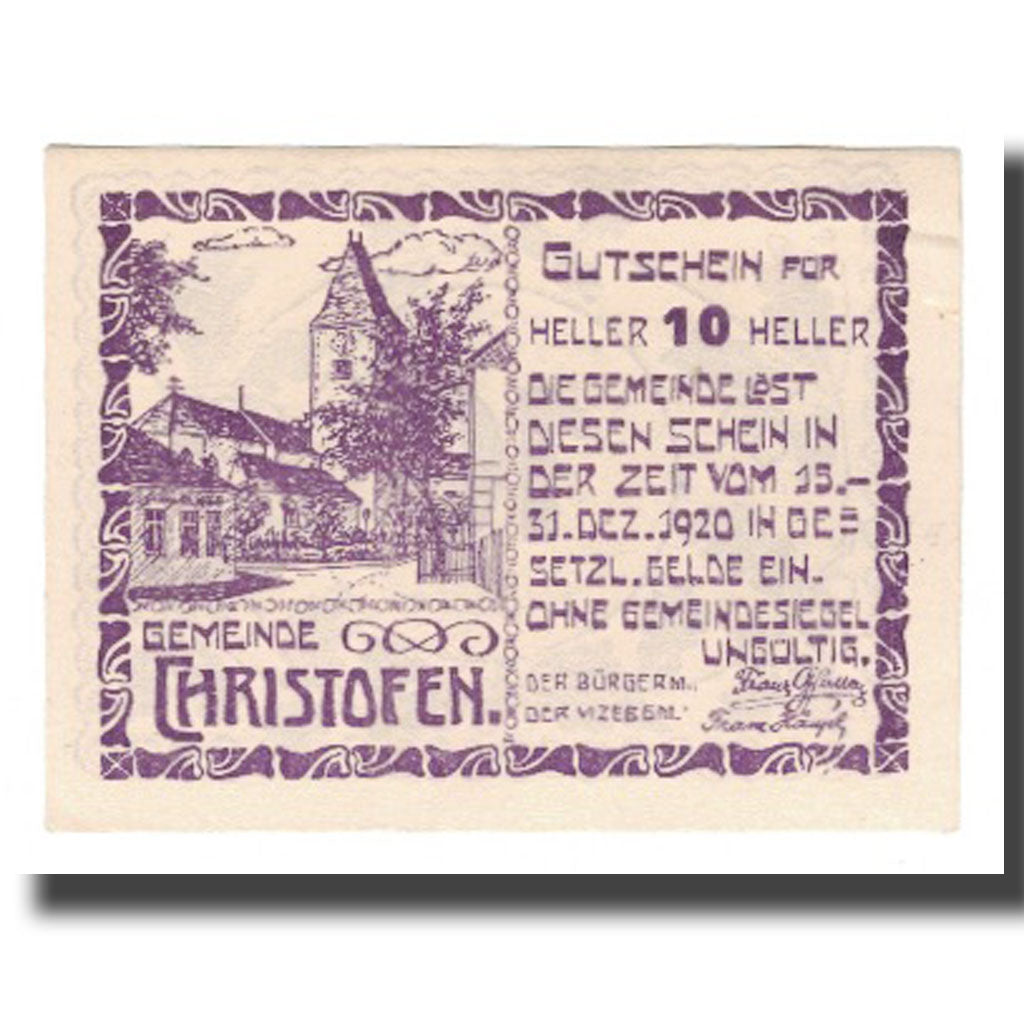 Billete, Austria, Christofen, 10 Heller, valeur faciale, 1920, 1920-12-31, UNC